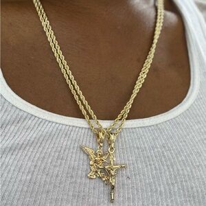 St. Michael, Cross Pendant with Double Rope Chain Layered Necklace & Pendant Set